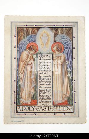 Vintage Easter Prayer Card with Illustration of Angels Stock Photo