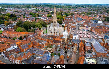 Aerial view of Newark-on-Trent, a market town and civil parish in the Newark and Sherwood district in Nottinghamshire, England, UK Stock Photo