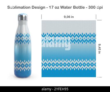 Knitted ombre pattern. Seamless sublimation template for 17 oz water bottle. Sublimation illustration. Seamless from edge to edge. Full bottle wrap. Stock Photo