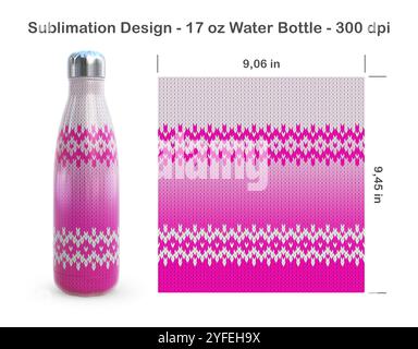 Knitted ombre pattern. Seamless sublimation template for 17 oz water bottle. Sublimation illustration. Seamless from edge to edge. Full bottle wrap. Stock Photo