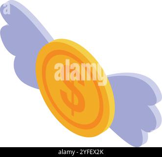 Gold coin with wings representing fast money transfer, online payment, or cashback Stock Vector