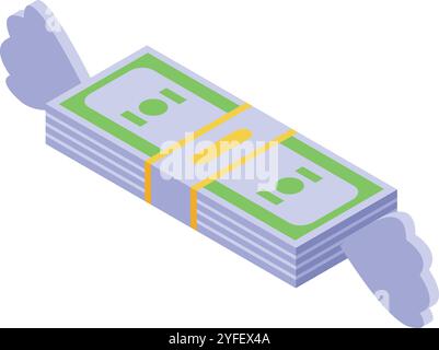 Isometric stack of banknotes flying with wings, representing fast money transfer, easy loan or quick payment Stock Vector