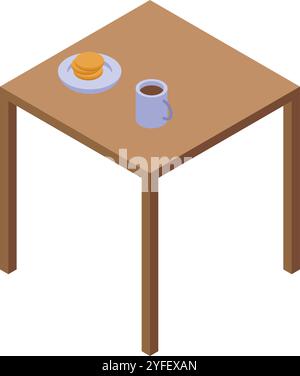 Isometric view of a square table with coffee and cookies, perfect for breakfast or snack time Stock Vector