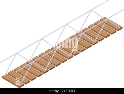Simple Rope Bridge Drawing Simple rope bridge structure connecting two sides with wooden planks ...