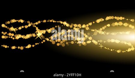 A mesmerizing display of golden bokeh lights swirling against a dark backdrop, creating a magical and festive atmosphere. Vector illustration Stock Vector