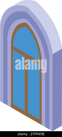 Arched window with blue glass panes and brown frame, providing natural light and ventilation Stock Vector