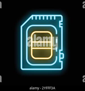 Glowing neon line icon of a sim card is isolated on a black background Stock Vector
