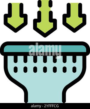 Filter funnel is receiving a flow of information, highlighting data analysis and organization Stock Vector