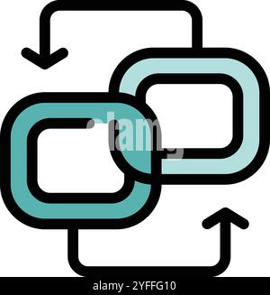 Blockchain cryptography concept icon with blocks chaining and arrows showing data flow Stock Vector