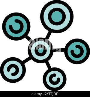 Network hub is connecting five nodes with lines and circles, symbolizing data transfer and connectivity Stock Vector
