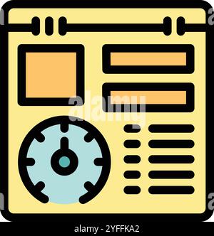 Simple icon of a project management app interface displaying various elements, including a clock highlighting the time tracking functionality Stock Vector