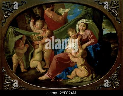 The Holy Family at Rest with the Infant Saint John the Baptist and Angels 1627 Nicolas Poussin,  Les Andelys, 1594 – 1665 Rome, France, French,  ( Museum of Fine art Budapest ) Stock Photo