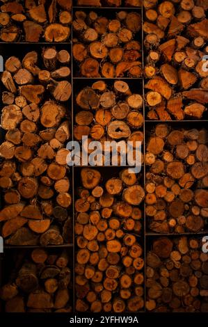 Wood stacked textural circle background Stock Photo