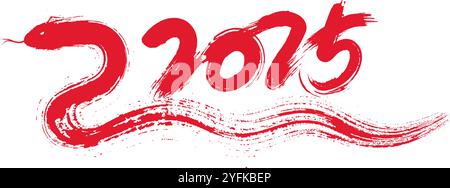 Abstract snake and number 2025 in brush style Stock Vector