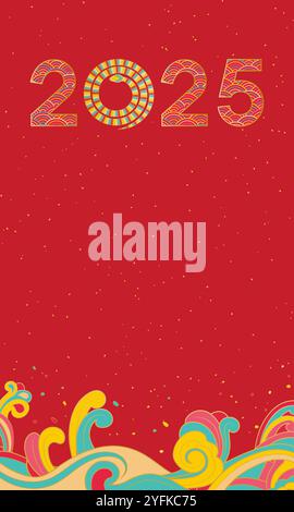 Chinese 2025 Year of the Snake festive colorful poster background Stock Vector