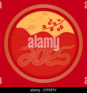 2025 Chinese Year of the Snake Red Cover Stock Vector