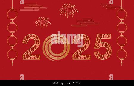 Chinese 2025 Year of the Snake festive red poster background Stock Vector