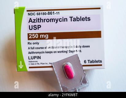 Azithromycin is a fast acting effective anabiotic therapy, 2024, United States Stock Photo