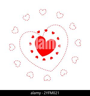 Red large heart shape with around smaller hearts shape vector illustration. Love heart symbol icon. Stock Vector