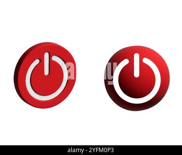Two red circular power buttons with white icons on a white background representing on and off functions Stock Vector