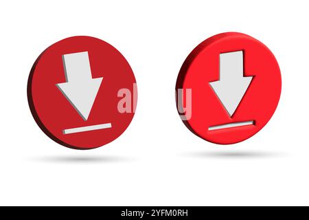 3D Download icon, Load symbol. 3D Download button and download icon. Stock Vector