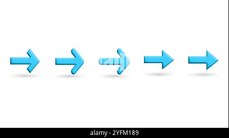 A row of five light blue arrows pointing towards the right. Stock Vector