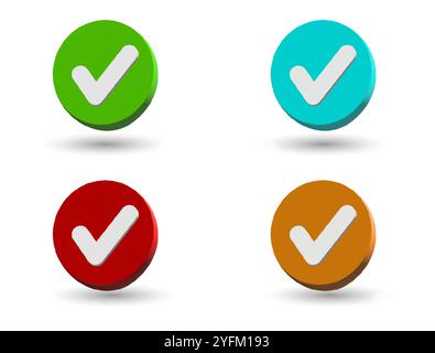 3D check icon. Checkmark, confirmation or approval plastic style yes or done button. Stock Vector