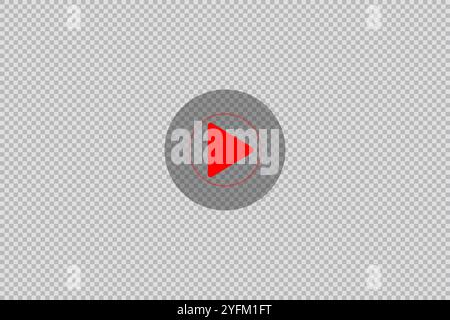 A prominent red play button icon is centered on a subtle grey checkered background symbolizing media playback video start or online content engagement Stock Vector