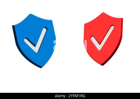 Two shield icons one blue and one red both displaying checkmarks. Stock Vector