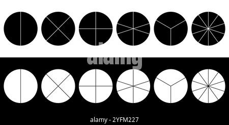 Circles divided in segments. Different numbers equal parts of the sector divides the circle vector illustration. Stock Vector