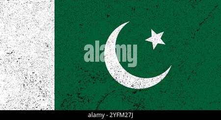 Flag of Pakistan. An illustration of the Pakistan vintage grungy flag. A rectangular flag. Standard size grungy flag icon. Stock Vector