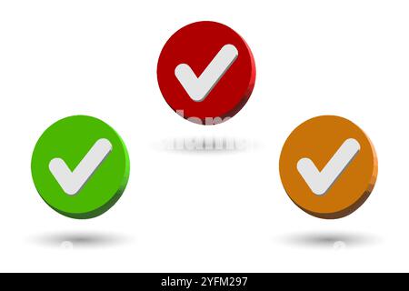 Three colorful checkmark icons on a white background. Stock Vector