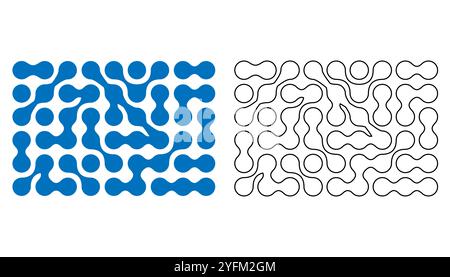 Metaball pattern. Abstract point movement connected round blobs transition metaballs. Connected fluid drops or amorphous organic molecules. Stock Vector