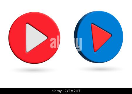 3D Red and Blue Play Button Icon Set Vector. Stock Vector