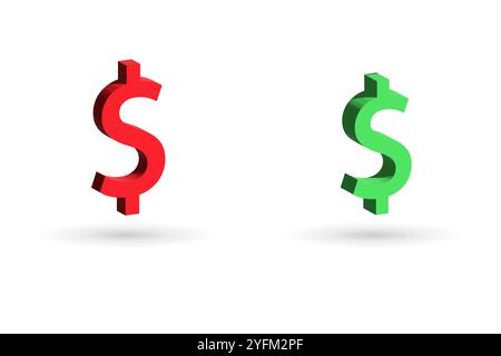 Contrasting Red and Green Dollar Symbols on White Background. Stock Vector