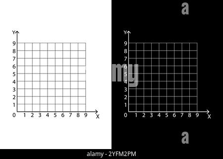 Two coordinate plane grids one white and one black are displayed. Stock Vector