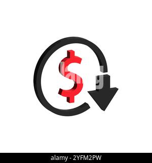 3D icon of a dollar sign decreasing in value. Stock Vector