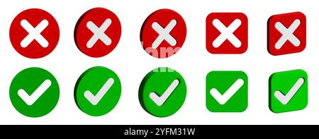 Set of Red X and Green Check Icons. Stock Vector