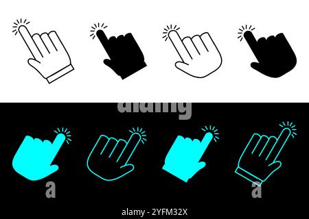 Clickable hand icons in various color options for user interface design. Stock Vector