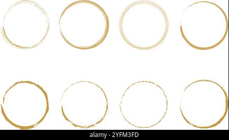 Hand drawn gold round frame, hand drawn doodle golden circle. Elegant gold and beige circle frames for design. Stock Vector