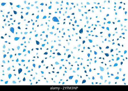 Cute Blue Water Droplet Pattern on White Background. Stock Vector