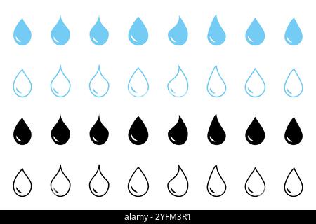 Set of Simple Water Drop Icons in Various Colorizations. Stock Vector