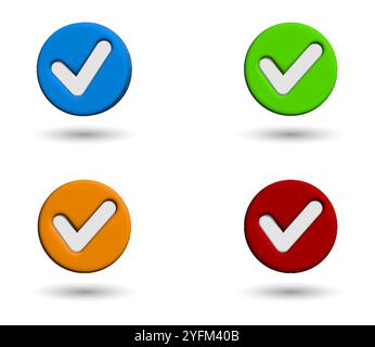 Four 3D Checkmark Icons in Assorted Colors. Stock Vector