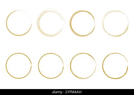 Hand drawn gold round frame, hand drawn doodle golden circle vector. Gold toned circular brush strokes. Stock Vector