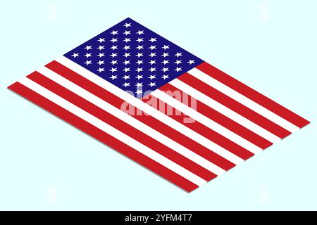 An angled view of the American flag against a light blue background. Stock Vector