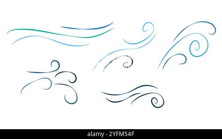 Set of stylized wind and water graphic elements. Stock Vector
