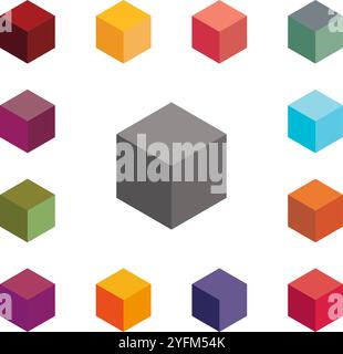 Isometric cube square in more colors illustration. Colorful 3D cubes. Stock Vector
