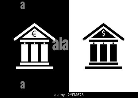 Euro and US Dollar Bank Icons Compared Stock Vector