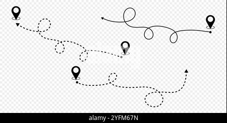 Abstract Map of Winding Paths and Destinations. Stock Vector