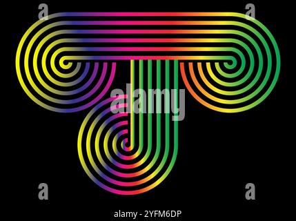 Vibrant Rainbow Lines on Dark Background, a Retro Design. Stock Vector